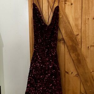 SHEIN Deep Red Sequin Backless Dress